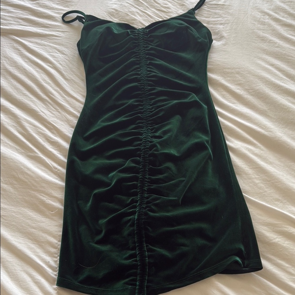 Green Ruched Bodycon Mini Dress with Spaghetti Straps